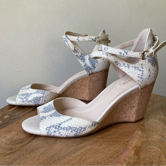 Cole Haan | Sadie Grand 360 Open Toe Snake Embossed Leather Wedge Sandal Pump - Picture 1 of 8